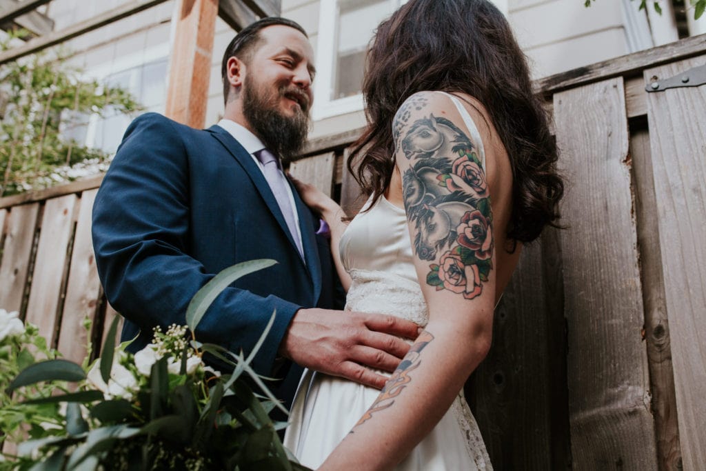 tattooed bride and groom Portland Opal 28 Wedding Photographer Marcela Pulido
