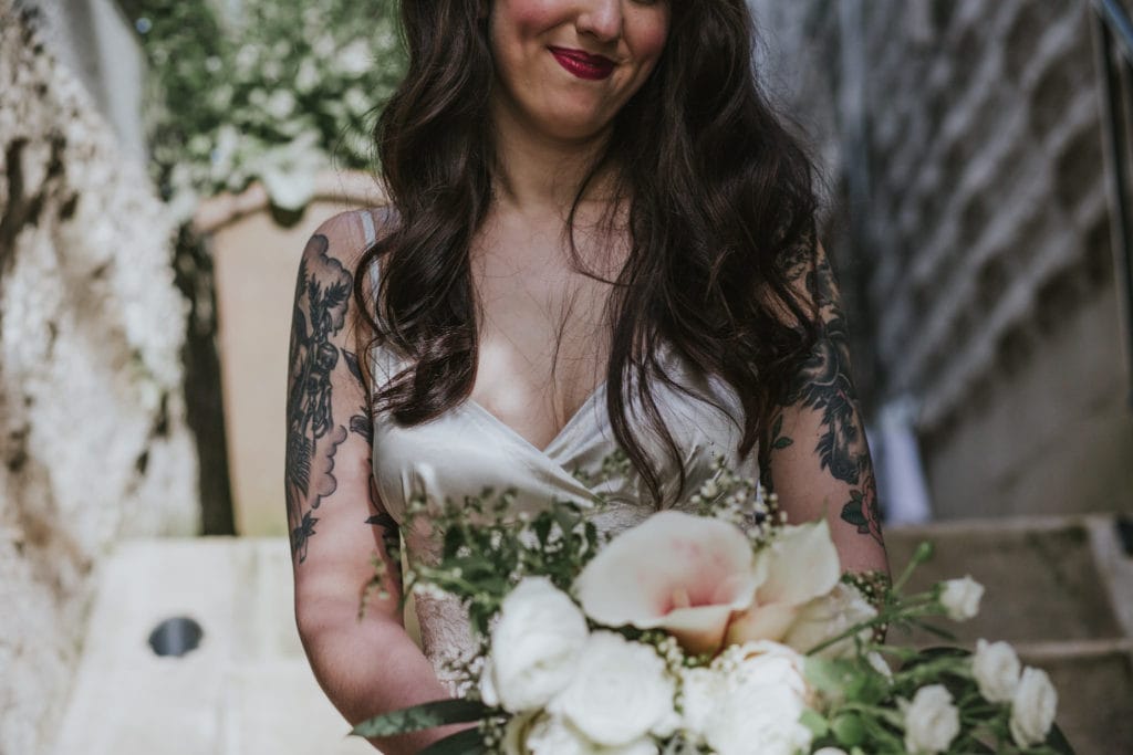 beautiful tattooed bride bouquet Portland Opal 28 Wedding Photographer Marcela Pulido