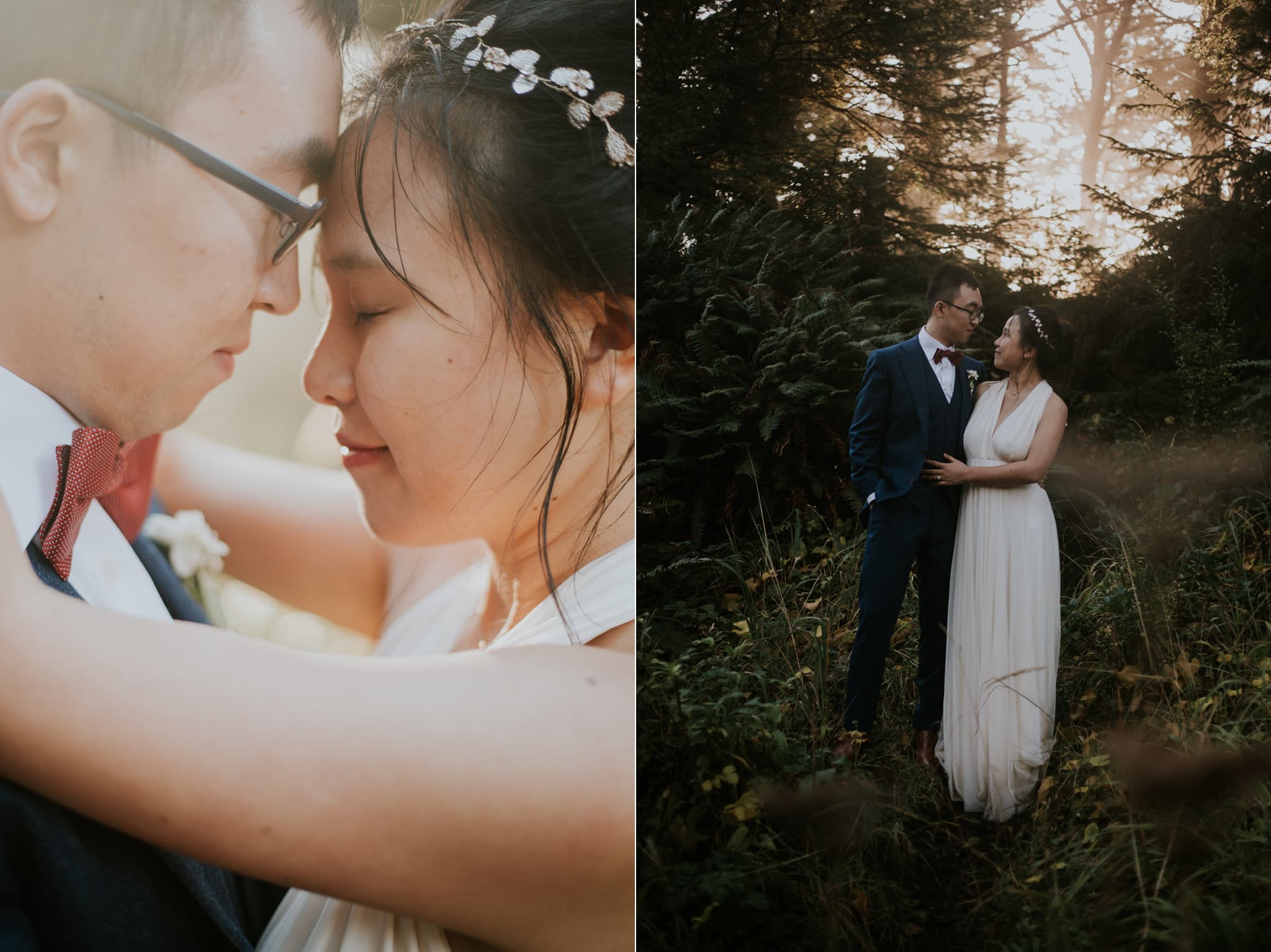beautiful portraits in the woods bride groom sunset Portland Wedding Photographer Marcela Pulido