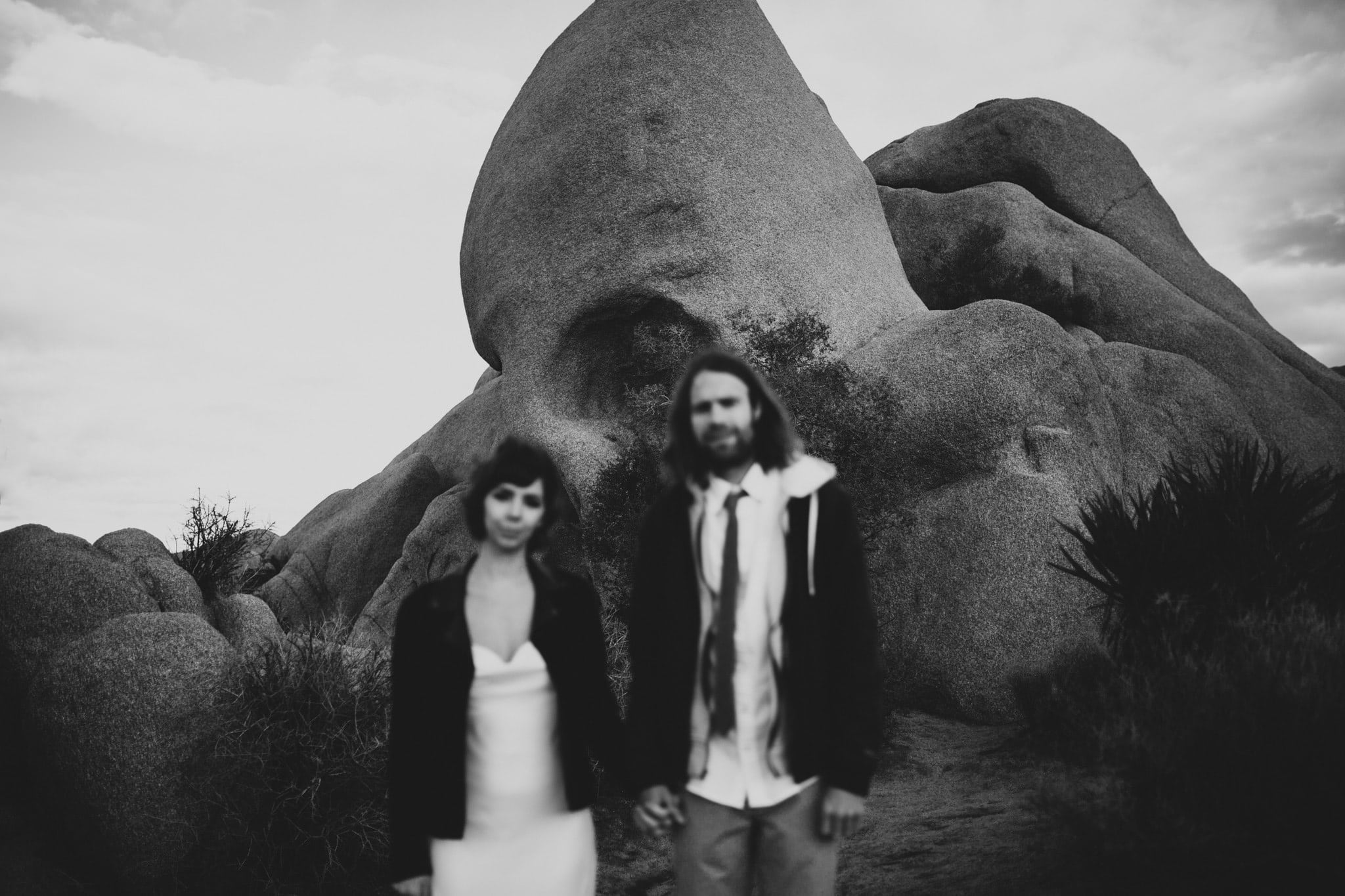 black and white desert california Joshua Tree Elopement Skull Rock Marcela Pulido Portland Wedding Photographer