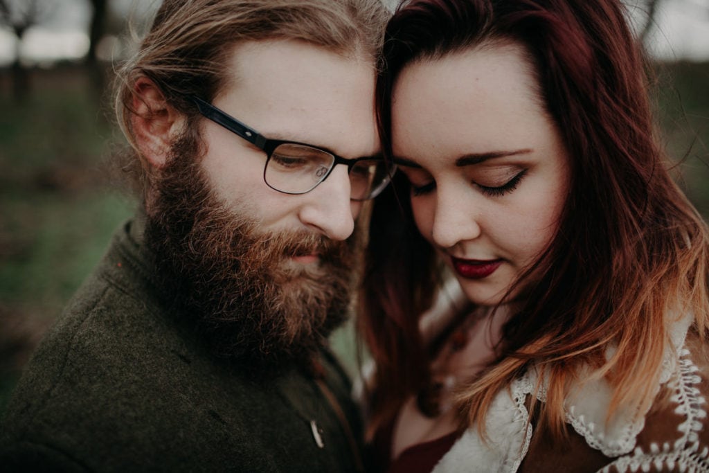 intimate close up of couple Powell Butte Portland Engagement Photographer by Marcela Pulido Photography Portland Wedding Photographer