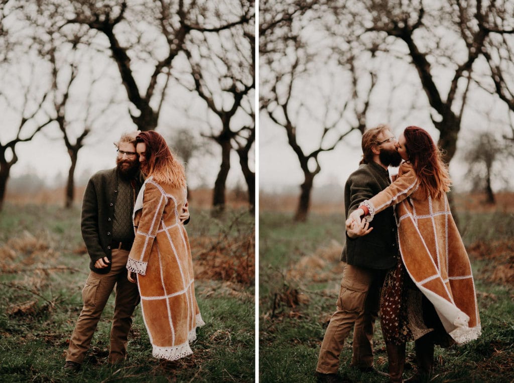man and woman holding hands in forest Powell Butte Portland Engagement Photographer by Marcela Pulido Photography Portland Wedding Photographer