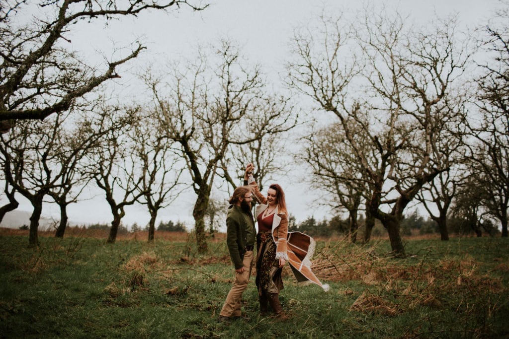dancing in the woods Powell Butte Portland Engagement Photographer by Marcela Pulido Photography Portland Wedding Photographer