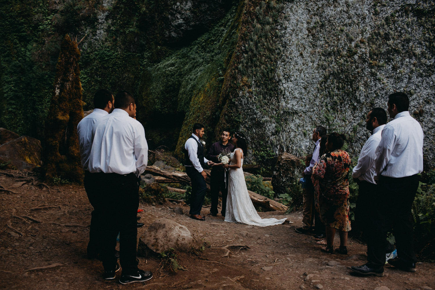 intimate ceremony at Wahclella Falls Oregon Columbia River Gorge elopement
