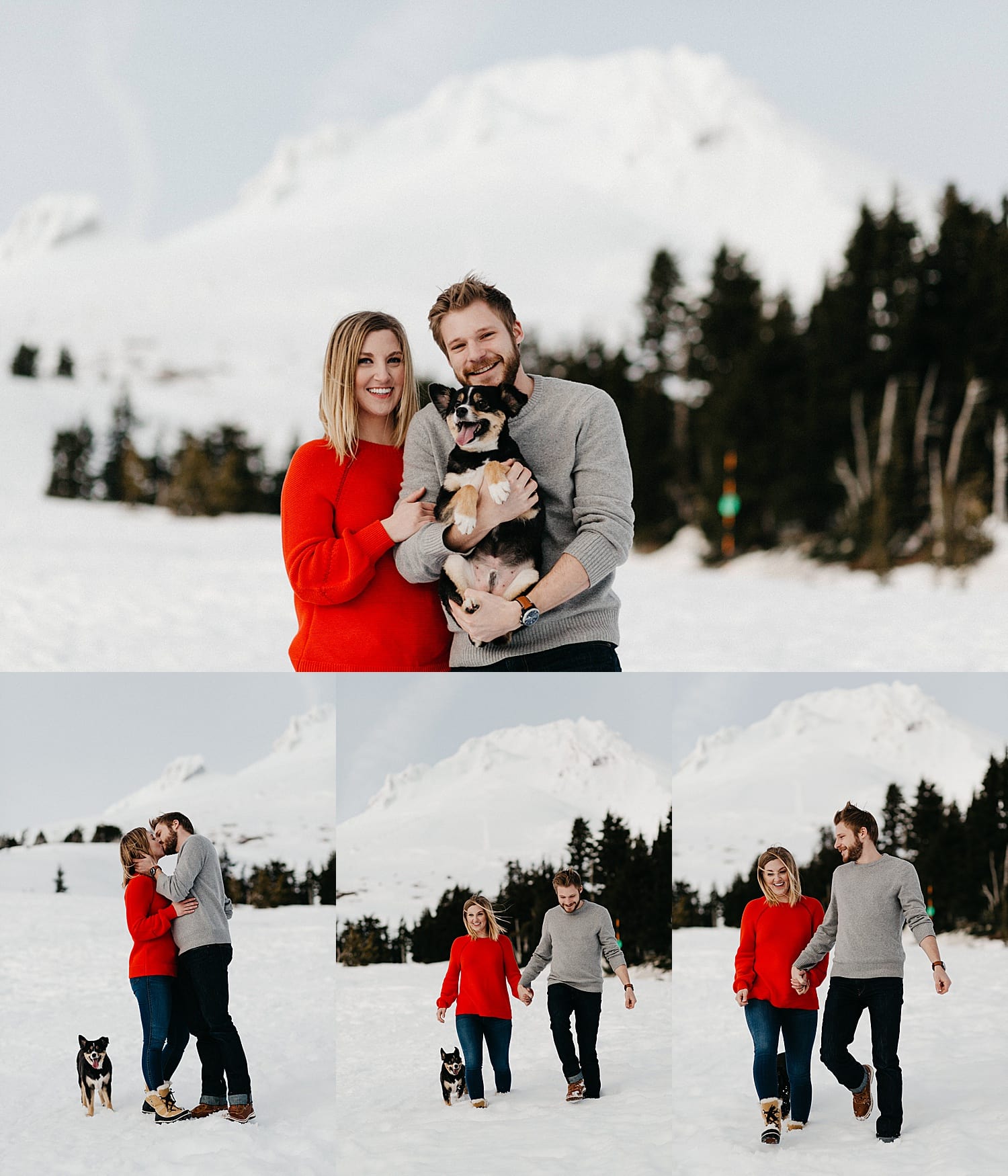 cute couple snowy mt hood engagement session with their dog