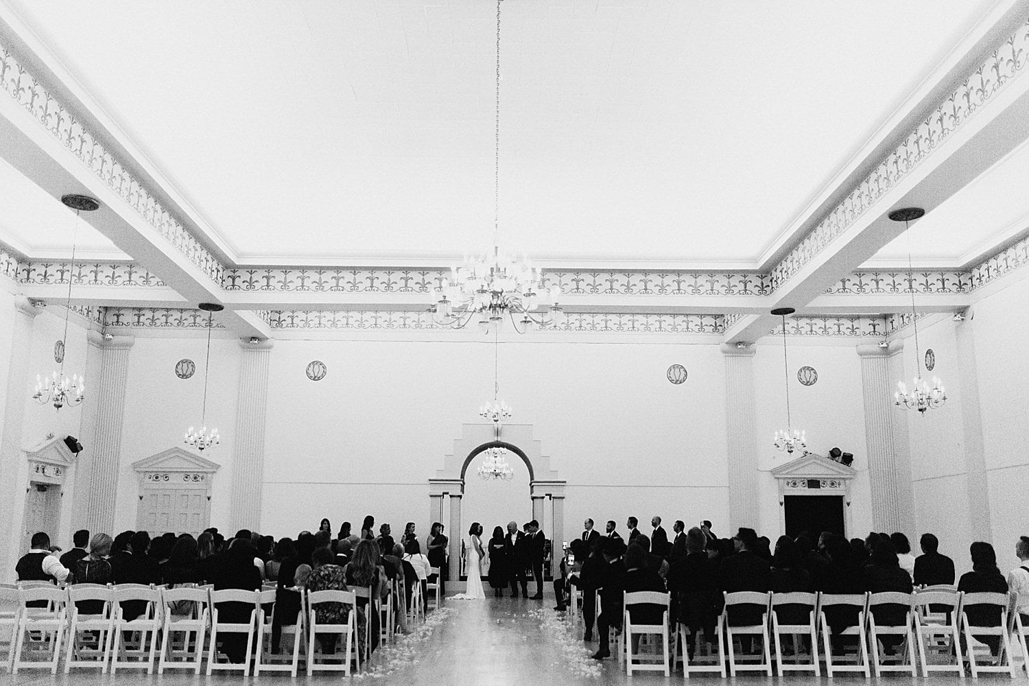 black and white image of Melody Ballroom wedding by Marcela Pulido Photography
