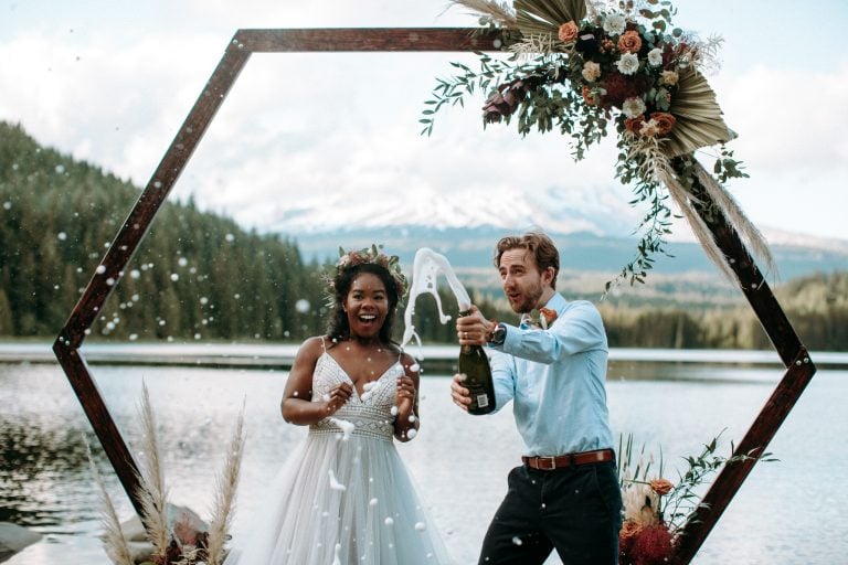 Bohemian and Whimsical Trillium Lake Elopement Styled Shoot