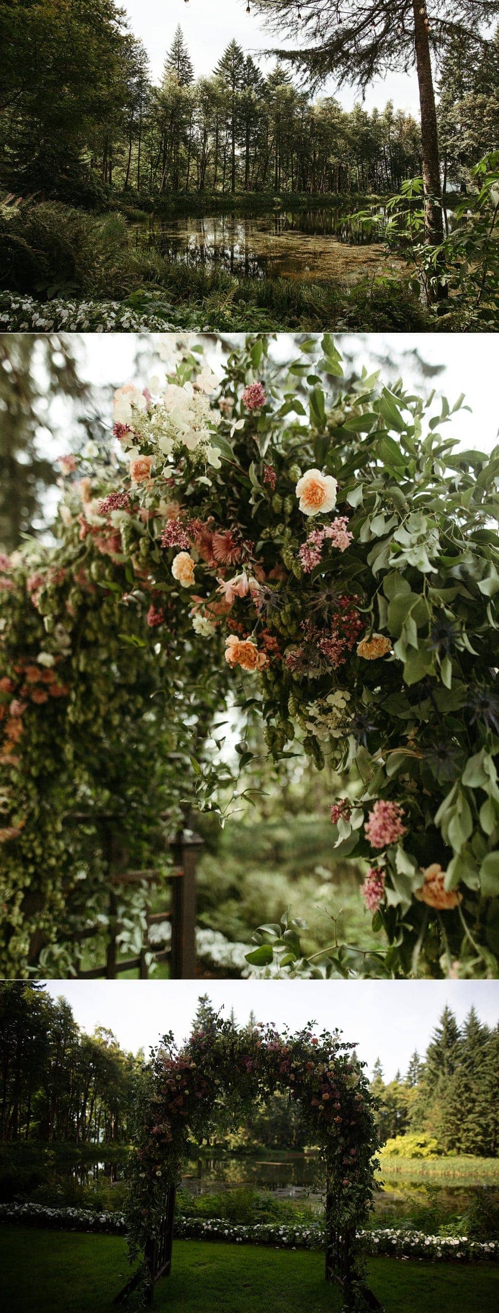 floral wedding arch at bridal veil lakes by marcela pulido photography portland wedding photographer