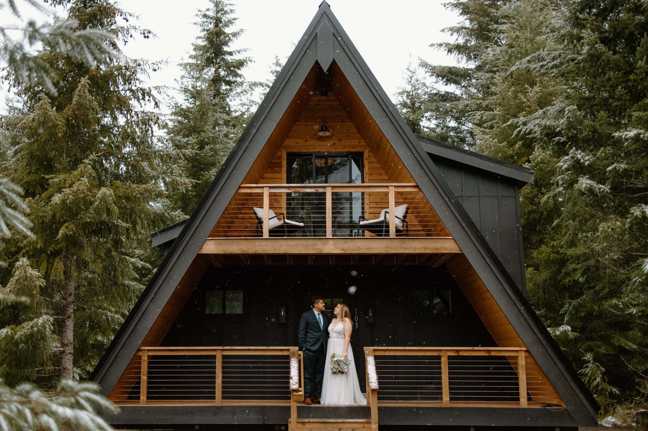 Escape to a Washington A-Frame Cabin for an Emotional and Snowy Winter Elopement