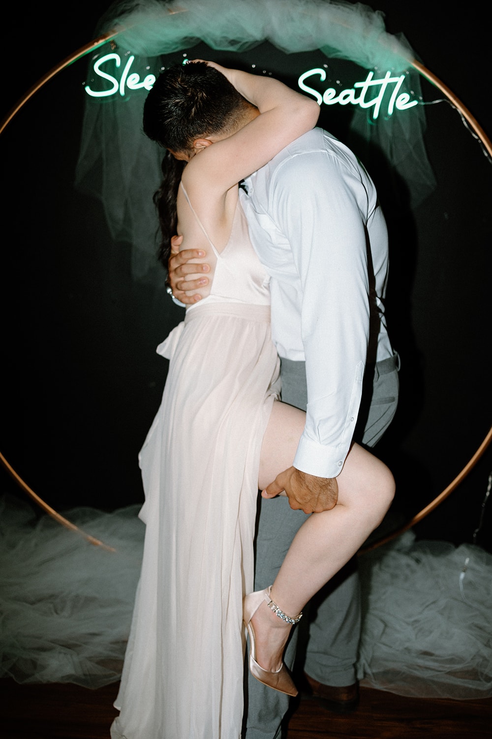newlyweds embracing on their wedding day editorial by marcela pulido portland wedding photographer
