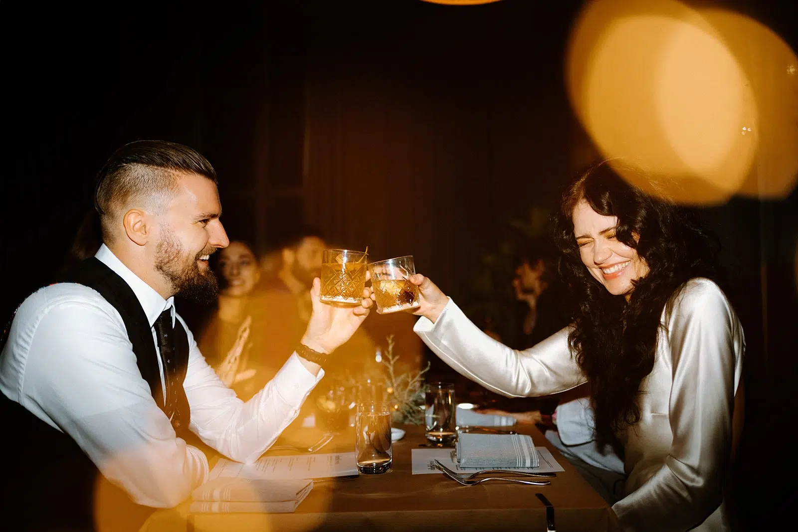 cute newlywed couple cheers portland oregon elopement
