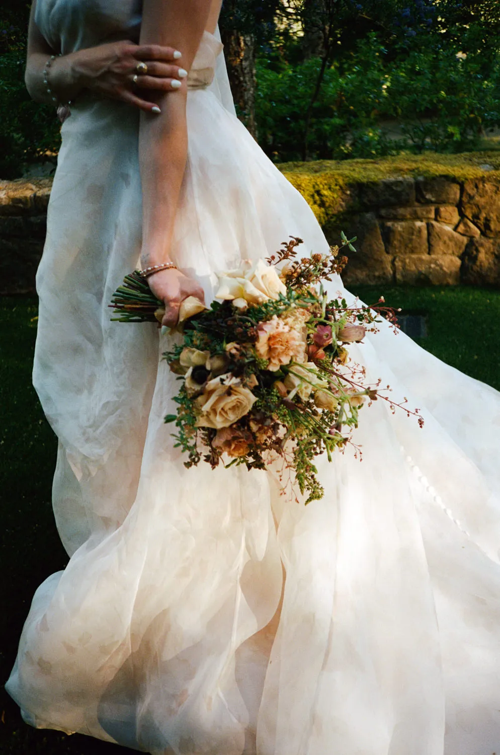 the allison inn and spa 35mm film closeup of bridal bouquet portland wedding photographer marcela pulido